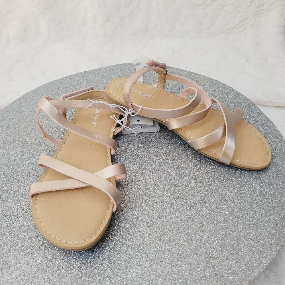Cat & Jack Strappy Sandals Rose Gold Little Girls Size 2 New